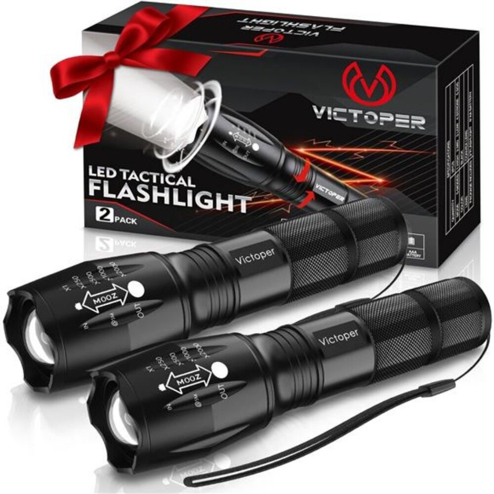 LED Flashlight 2 Pack, Bright Tactical Torch High Lumens with 5 Modes,